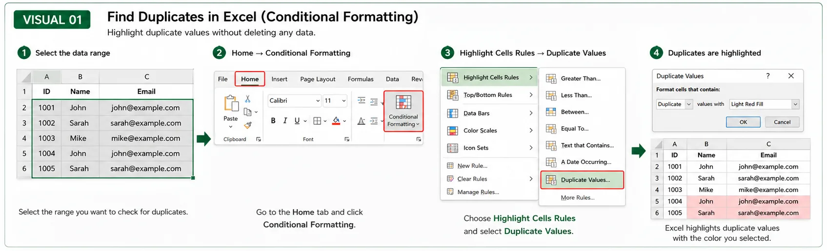 Så finder du dubletværdier i Excel med Conditional Formatting
